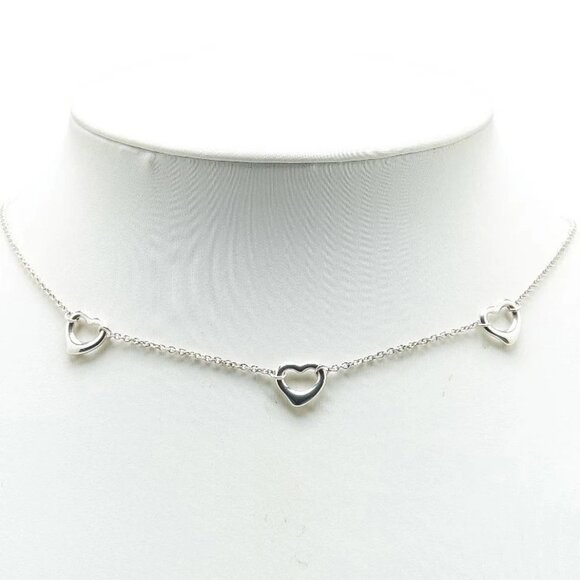 Tiffany & Co. Triple Open Heart Necklace 16" Silver 925 Peretti Auth w/Box - Picture 1 of 9